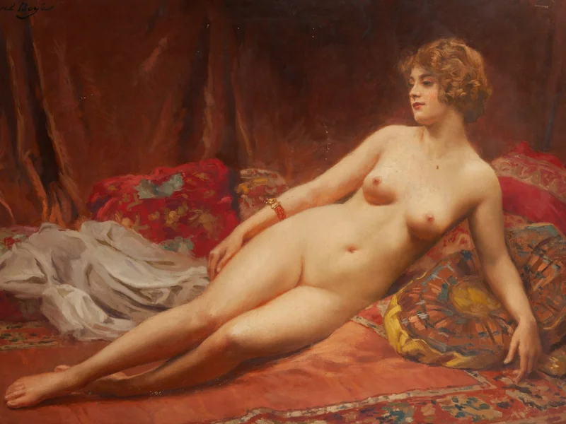 1864-Abel-Dominique Boyé - Nuda, sdraiata, appoggiata a dei cuscini